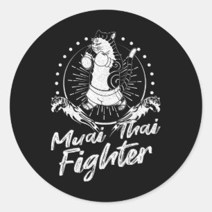 Pegatina Redonda Técnica de luchador de Muay Thai Tailandia Puño An