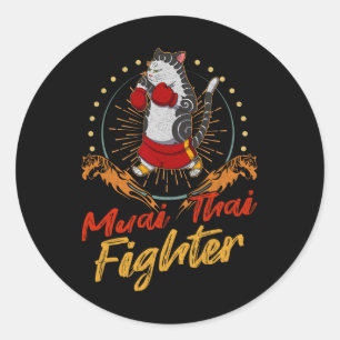 Pegatina Redonda Técnica de luchador de Muay Thai Tailandia Puño An
