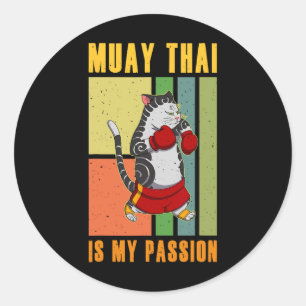 Pegatina Redonda Técnica de luchador de Muay Thai Tailandia Puño An