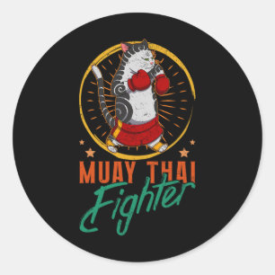 Pegatina Redonda Técnica de luchador de Muay Thai Tailandia Puño Ro