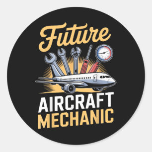 Pegatina Redonda Técnico de Aeronaves de Mantenimiento Futuro Aeron