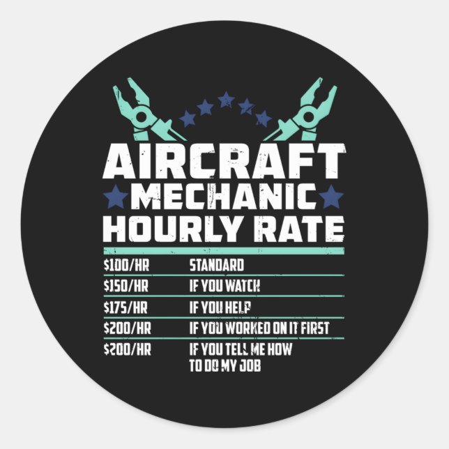 Pegatina Redonda Técnico de avión de ingeniero mecánico de aeronave (Anverso)