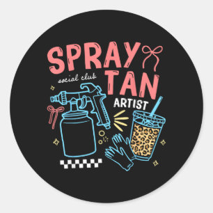 Pegatina Redonda Técnico de bronceado en spray Retro Beauty Tanning