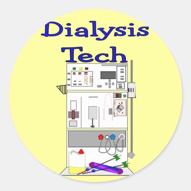Pegatina Redonda Técnico de diálisis: diseño de máquina Fresenius (Anverso)