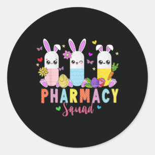 Pegatina Redonda Técnico de farmacia Bunny Easter Day Pharmacy Tech