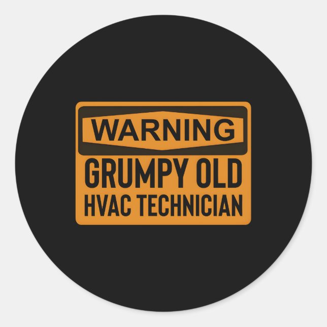 Pegatina Redonda Técnico de Hvac Antiguo y Grumpy de Aviso (Anverso)