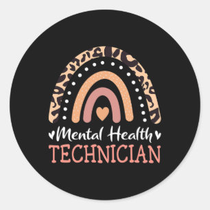 Pegatina Redonda Técnico de Salud Mental Leopard Rainbow