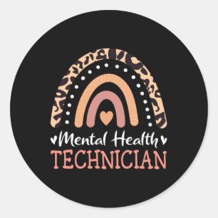 Pegatina Redonda Técnico de Salud Mental Leopard Rainbow