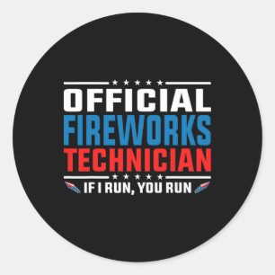 Pegatina Redonda Técnico Oficial De Fuegos Artificiales 4 De Julio 