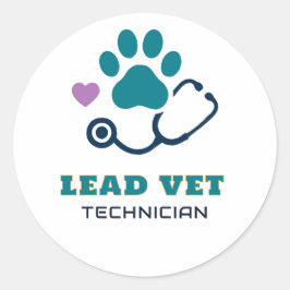 Pegatina Redonda 🩺 Técnico Veterinario Líder Equipo de Clínica Vet