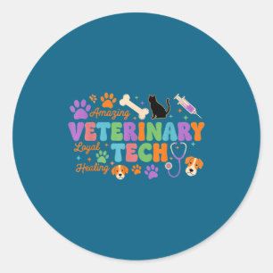 Pegatina Redonda Técnico Veterinario - Técnico Vet Agradecimiento V