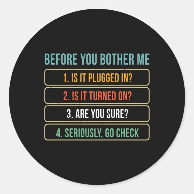 Pegatina Redonda Tecnología de la información y apoyo técnico (Anverso)