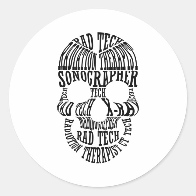 Pegatina Redonda Tecnología Rad Tech Skull Tecnólogo Xray Radiology (Anverso)