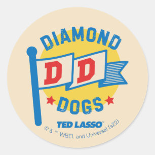 Pegatina Redonda Ted Lasso   Gráfica Pennant de Perros de Diamante