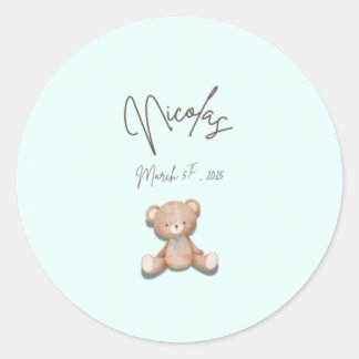 Pegatina Redonda Teddy Baby Shower Stickers