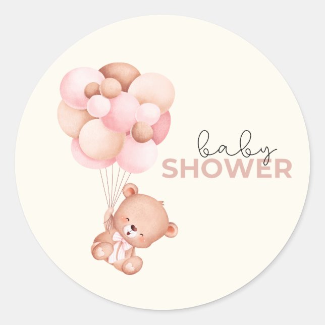 Pegatina Redonda Teddy Bear Baby Baby Shower (Anverso)