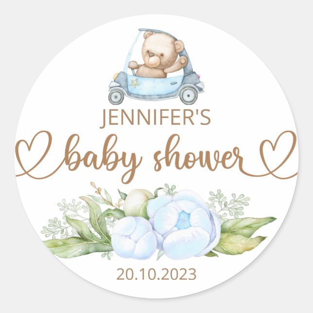 Pegatina Redonda Teddy Bear Baby Bear Baby Shower (Anverso)
