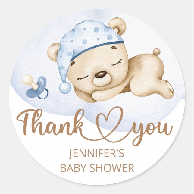 Pegatina Redonda Teddy Bear Baby Boy Baby Shower (Anverso)