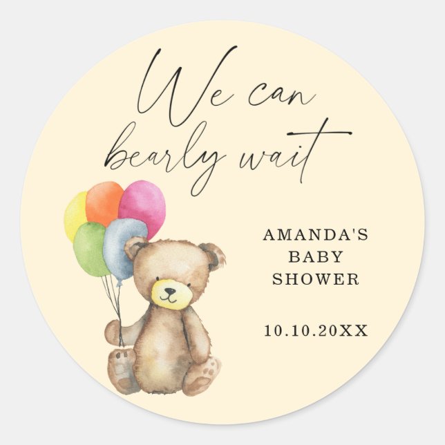 Pegatina Redonda Teddy Bear Baby Shower