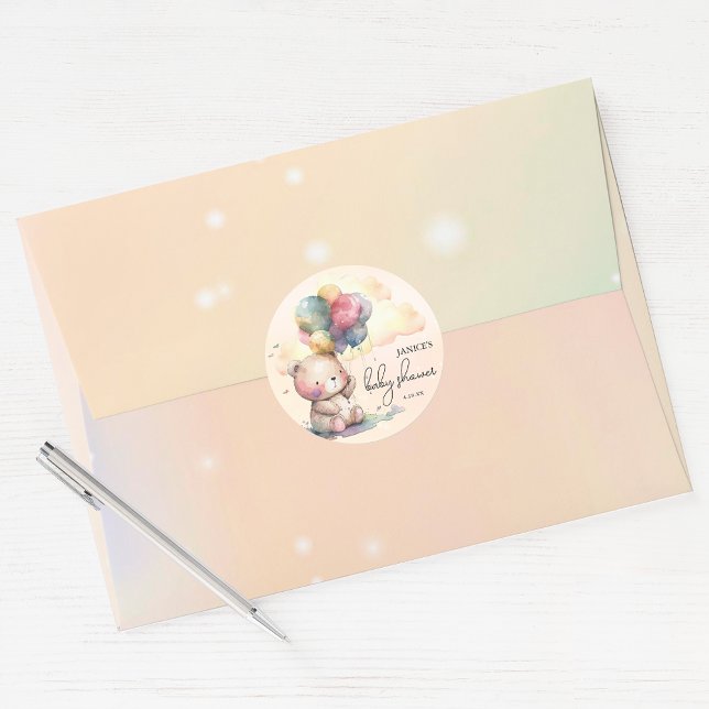 Pegatina Redonda Teddy Bear Baby Shower (Small 1-1/2" sticker and envelope are sold separately in our collection.)