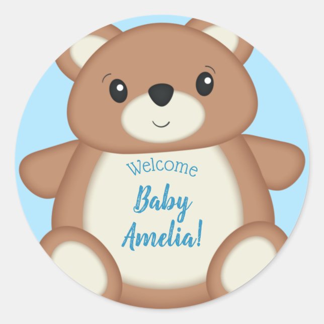 Pegatina Redonda Teddy Bear Baby Shower (Anverso)