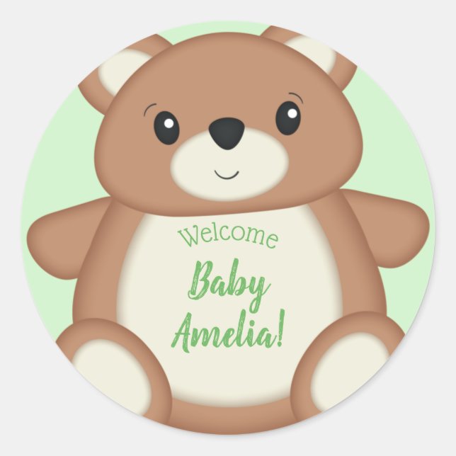 Pegatina Redonda Teddy Bear Baby Shower (Anverso)
