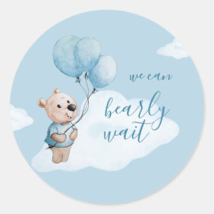 Pegatina Redonda Teddy Bear Baby Shower Blue