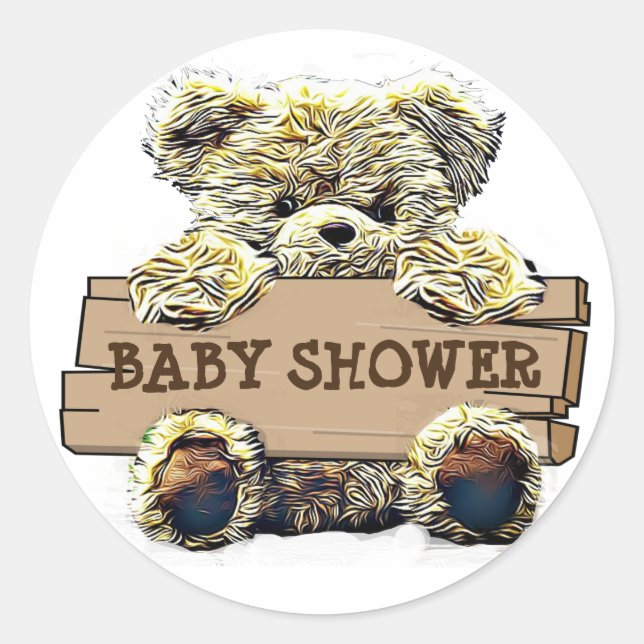 Pegatina Redonda Teddy Bear Baby Shower Boy (Anverso)