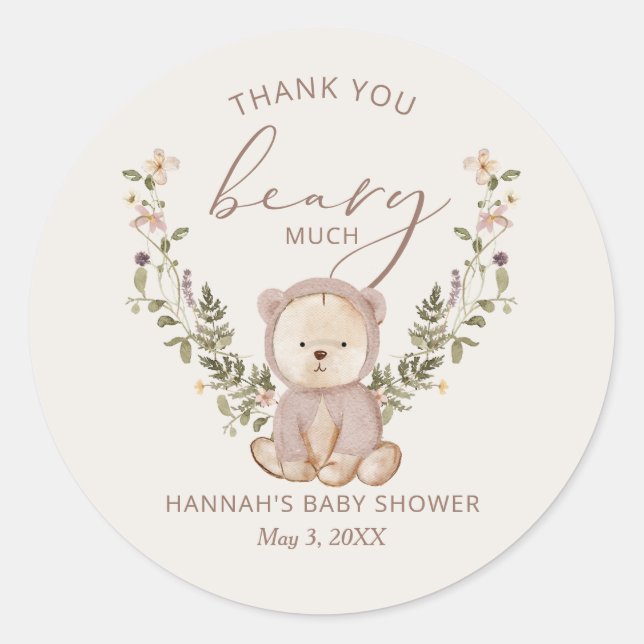 Pegatina Redonda Teddy Bear Baby Shower Favor (Anverso)