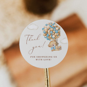 Pegatina Redonda Teddy Bear Baby Shower Gracias