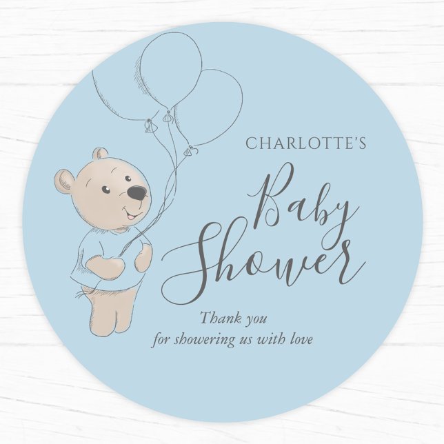 Pegatina Redonda Teddy Bear Baby Shower Gracias (Subido por el creador)