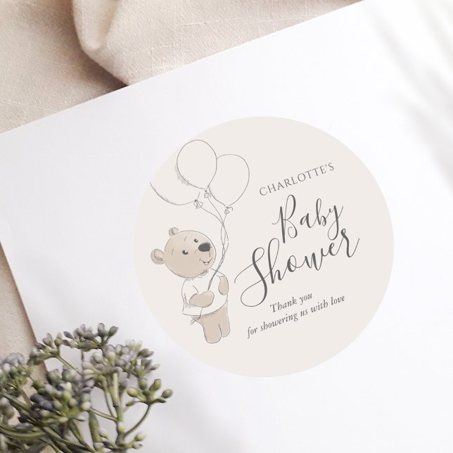 Pegatina Redonda Teddy Bear Baby Shower Gracias (Subido por el creador)