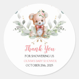 Pegatina Redonda Teddy Bear Baby Shower Gracias Por Favor