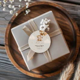 Pegatina Redonda Teddy Bear Baby Shower Neutral Gracias