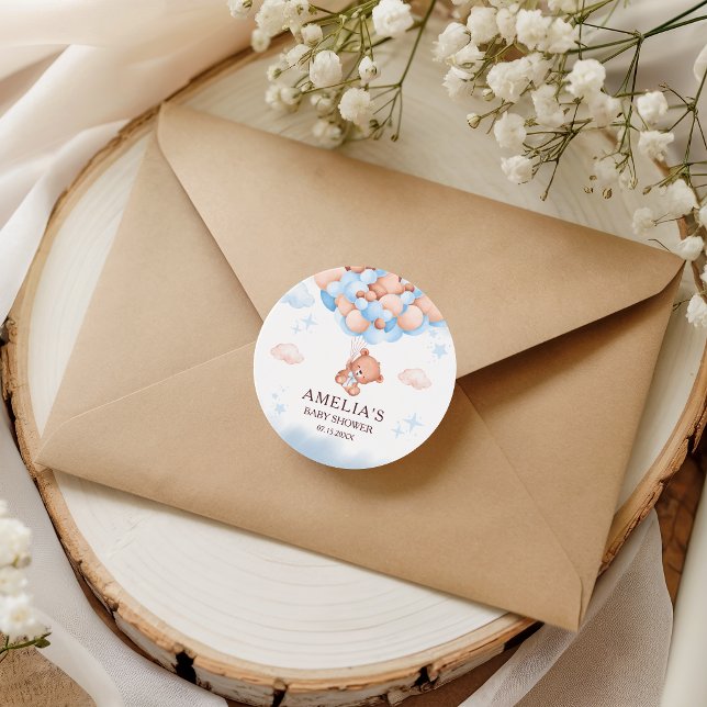 Pegatina Redonda Teddy Bear Balloon Baby Shower Sticker (Subido por el creador)