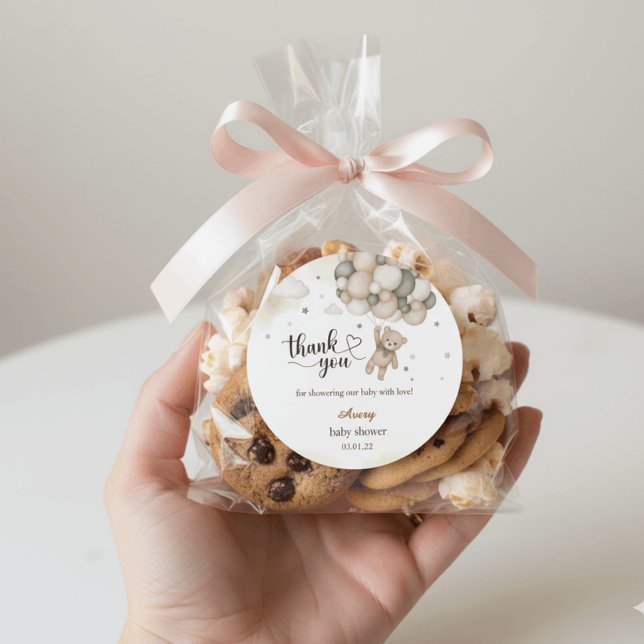 Pegatina Redonda Teddy Bear Balloon Baby Shower Thank You Sticker (Subido por el creador)