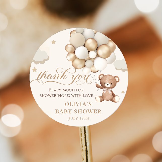 Pegatina Redonda Teddy Bear Balloon Bearly Wait Baby Shower (Subido por el creador)