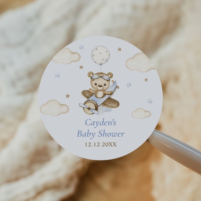 Pegatina Redonda Teddy Bear Balloon Boy Bearly Wait Baby Shower (Subido por el creador)