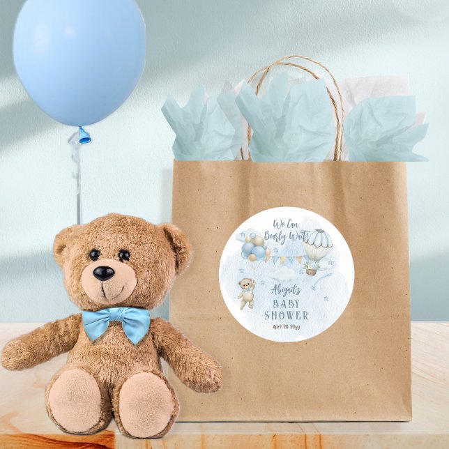 Pegatina Redonda Teddy Bear Balloons Boy Bearly Wait Baby Shower (Subido por el creador)