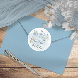 Pegatina Redonda Teddy Bear Balloons Boy dirección de retorno de Ba