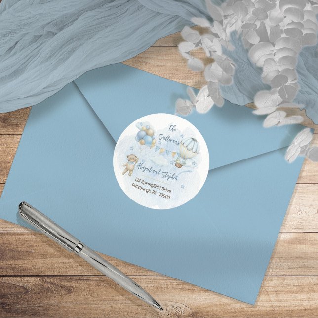 Pegatina Redonda Teddy Bear Balloons Boy dirección de retorno de Ba (Subido por el creador)