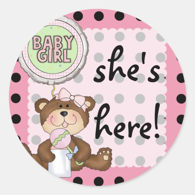 Pegatina Redonda Teddy Bear Black Dot on Pink (Anverso)