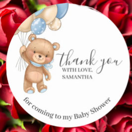 Pegatina Redonda Teddy Bear Blue Balloons Gracias