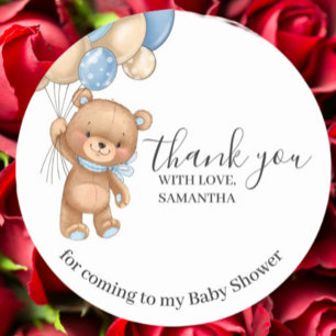 Pegatina Redonda Teddy Bear Blue Balloons Gracias