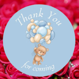 Pegatina Redonda Teddy Bear Blue Balloons Gracias