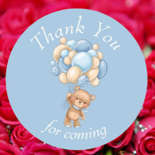Pegatina Redonda Teddy Bear Blue Balloons Gracias