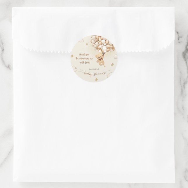 Pegatina Redonda Teddy Bear Boho Baby Shower Gracias (Bolso)