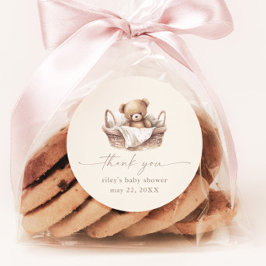 Pegatina Redonda Teddy Bear Boho Baby Shower Gracias Por Favor