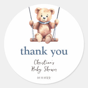 Pegatina Redonda Teddy Bear Boy Baby Shower Gracias