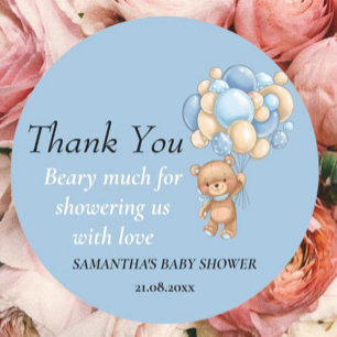 Pegatina Redonda Teddy Bear Boy Baby Shower Gracias Tema